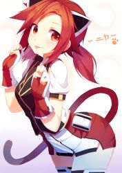 Rule 34 | 1girl, :p, animal ears, blush, cat, cat ears, cat tail, original, paw pose, red eyes, red hair, rizky (strated), smile, solo, tail, thighhighs, tongue, tongue out, twintails, zettai ryouiki