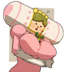 Rule 34 | 1boy, 1girl, absurdres, between breasts, blonde hair, blush, blush stickers, breasts, crossed arms, dress, elbow gloves, gloves, highres, katamari damacy, large breasts, mature female, mother and son, naze, open mouth, pink dress, queen of all cosmos, smile, the prince (katamari damacy), upper body, white gloves