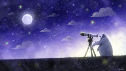 Rule 34 | animal, artist name, bird, cloud, full moon, looking up, moon, night, night sky, no humans, nomiya (no 38), original, outdoors, penguin, scenery, shooting star, sky, solo, star (sky), star (symbol), starry background, starry sky, telescope