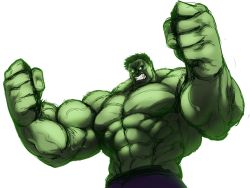 Rule 34 | 1boy, angry, hulk, male focus, marvel, muscular, short hair, simple background, solo, spacezin, upper body, white background