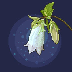 Rule 34 | blue background, commentary request, flower, flower focus, hachida jp, highres, leaf, no humans, original, pixel art, plant, white flower