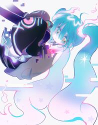 Rule 34 | 1girl, ahoge, aqua hair, arm tattoo, black skirt, black sleeves, black thighhighs, closed mouth, creatures (company), detached sleeves, expressionless, fire, floating, game freak, ghost miku (project voltage), glitch, glowing, grey shirt, hair between eyes, hatsune miku, highres, long hair, looking at viewer, nass ye, nintendo, pale skin, pleated skirt, pokemon, project voltage, shaded face, shirt, skirt, sleeveless, sleeveless shirt, sleeves past fingers, sleeves past wrists, solo, sparkle, tattoo, thighhighs, twintails, very long hair, vocaloid, will-o&#039;-the-wisp (mythology), yellow eyes