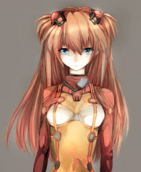 Rule 34 | 00s, 1girl, blue eyes, bodysuit, breasts, champi, evangelion: 2.0 you can (not) advance, female focus, hair ornament, hair pods, highres, interface headset, long hair, multicolored clothes, neon genesis evangelion, orange bodysuit, orange hair, pilot suit, plugsuit, rebuild of evangelion, see-through, see-through bodysuit, simple background, small breasts, solo, souryuu asuka langley, test plugsuit, two side up