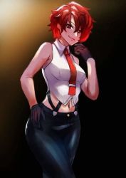 Rule 34 | gloves, pants, red eyes, red hair, shirt, smile, snk, suspenders, the king of fighters, vanessa (kof), white shirt
