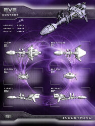 Rule 34 | 3d, blueprint (medium), commentary, concept art, copyright name, english commentary, eve online, from above, from behind, from below, from side, highres, industrial ship (eve online), logo, mystic-galaxy, no humans, original, purple theme, science fiction, spacecraft, spaceship, thrusters, vehicle focus