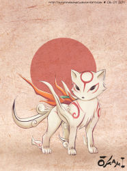 Rule 34 | amaterasu (ookami), fire, ikimaru, no humans, ookami (game), signature, solo, standing, sun, tattoo, wolf