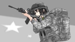 Rule 34 | 1girl, absurdres, aiming, camouflage, gun, highres, holding, holding weapon, looking afar, military, people&#039;s liberation army, people&#039;s liberation army navy, people&#039;s republic of china flag, qbz-191, rifle, weapon