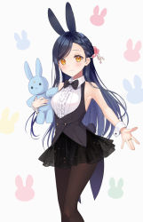Rule 34 | 1girl, animal ears, armpits, bare shoulders, black bow, black bowtie, black hair, black skirt, black vest, blush, bow, bowtie, braid, breasts, brown eyes, brown pantyhose, center frills, closed mouth, collared shirt, commentary request, frills, hair ornament, holding, holding stuffed toy, honzuki no gekokujou, long hair, looking at viewer, myne (honzuki no gekokujou), outstretched arm, pantyhose, pleated skirt, rabbit ears, rimo, see-through, shirt, skirt, sleeveless, sleeveless shirt, small breasts, smile, solo, stuffed animal, stuffed rabbit, stuffed toy, swept bangs, very long hair, vest, white background, white shirt, wrist cuffs
