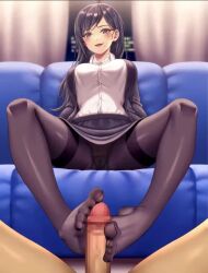 Rule 34 | 1girl, animated, asisuki, askask20112, black hair, cameltoe, couch, feet, footjob, light blush, long hair, looking at viewer, office lady, open mouth, original, panties, panties under pantyhose, pantyhose, pantyshot, soles, tagme, toes, underwear, video