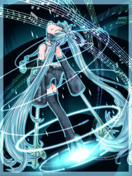 Rule 34 | 1girl, akino coto, aqua hair, boots, closed eyes, detached sleeves, hatsune miku, long hair, musical note, necktie, resolution mismatch, skirt, solo, source larger, spring onion, tears, thigh boots, thighhighs, twintails, very long hair, vocaloid