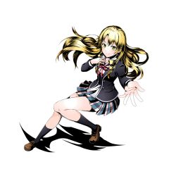 Rule 34 | 10s, 1girl, alpha transparency, black jacket, black legwear, blonde hair, brown footwear, divine gate, floating hair, full body, green eyes, jacket, long hair, miniskirt, miura yumiko, neck ribbon, official art, open clothes, open jacket, outstretched arm, pleated skirt, red ribbon, ribbon, school uniform, shadow, shirt, shoes, skirt, smile, solo, transparent background, ucmm, white shirt, yahari ore no seishun lovecome wa machigatteiru.