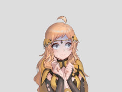 Rule 34 | 1girl, ahoge, beige background, blonde hair, breasts, ciiby, circlet, closed mouth, dilated pupils, fire emblem, fire emblem fates, grey eyes, hands up, medium breasts, nintendo, ophelia (fire emblem), portrait, scared, solo, upper body
