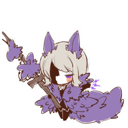Rule 34 | 1girl, barbed wire, black dress, chibi, coat, dress, e.g.o (project moon), faust (project moon), holding, limbus company, project moon, purple coat, purple eyes, short hair, solo, tail, uchimura (rino0525), utility pole, white hair, wolf boy, wolf tail