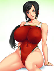 Rule 34 | 1girl, ameoto, bare shoulders, black eyes, black hair, bracelet, breasts, covered navel, earrings, covered erect nipples, huge breasts, jewelry, lian shi, long hair, one-piece swimsuit, shin sangoku musou, solo, swimsuit, thighs, tight clothes