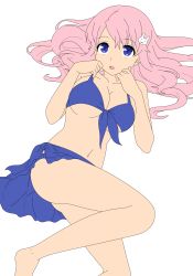 Rule 34 | 1girl, absurdres, baka to test to shoukanjuu, bikini, blue eyes, breasts, hair ornament, hairclip, highres, himeji mizuki, legs, long hair, lying, open mouth, pink hair, solo, swimsuit, thighs, third-party edit, transparent background, vector trace