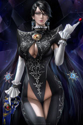 Rule 34 | 1girl, absurdres, artist name, bayonetta, bayonetta (series), bayonetta 2, black-framed eyewear, black hair, blue eyes, breasts, candy, cleavage, cleavage cutout, closed mouth, clothing cutout, commentary, earrings, elbow gloves, food, frills, glasses, gloves, gun, handgun, highres, holding, holding weapon, jewelry, large breasts, leotard, lips, lipstick, lollipop, looking at viewer, makeup, mole, mole under mouth, short hair, simple background, skin tight, solo, thighs, trigger discipline, weapon, wtparadise