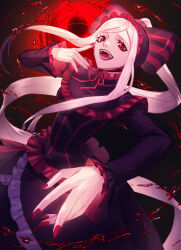Rule 34 | 1girl, highres, long sleeves, nail polish, open mouth, overlord (maruyama), red eyes, relayrl, shalltear bloodfallen, smile, solo, white hair