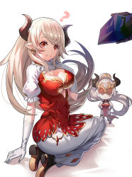 Rule 34 | 10s, 2girls, alicia (granblue fantasy), aliza (granblue fantasy), blush, cleavage cutout, clothing cutout, draph, earrings, granblue fantasy, horns, jewelry, kneeling, looking at viewer, mature female, mother and daughter, multiple girls, pointy ears, ponytail, red eyes, ririko (zhuoyandesailaer), smile, white hair