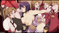 Rule 34 | 2futa, 5girls, absurdres, blush, breasts, brown hair, coffee mug, cup, drooling, fellatio, formal, futa with female, futanari, ghost in the shell, ghost in the shell stand alone complex, grabbing another&#039;s arm, group sex, highres, implied sex, jacket, kusanagi motoko, lactation, large breasts, long hair, medium breasts, mug, multiple futa, multiple girls, necktie, nipples, open mouth, operator (gits), oral, orgy, orphen (pink seito), penis, ponytail, purple hair, red eyes, sex, sex from behind, short hair, suit, sweat, thighhighs