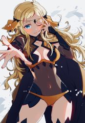 Rule 34 | 1girl, ahoge, blonde hair, blue eyes, breasts, cape, circlet, cleavage, cleavage cutout, closed mouth, clothing cutout, covered navel, fire emblem, fire emblem fates, highres, long hair, nekolook, nintendo, one eye closed, ophelia (fire emblem), solo
