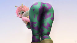 Rule 34 | 1girl, 3d, absurdres, ashido mina, ass, ass focus, bare shoulders, bent over, black sclera, bodysuit, boku no hero academia, boots, breasts, colored sclera, colored skin, from behind, fur trim, grey background, highres, huge ass, jacket, large breasts, looking at viewer, looking back, mask, pink hair, pink skin, popa-3d-animations, short hair, sleeveless, smile, solo, thighs, tight clothes, vest, yellow eyes
