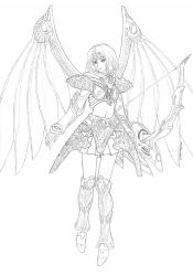 Rule 34 | 1girl, armor, artist request, bow, breasts, dragoon, game console, highres, legs, navel, shana (dragoon), skirt, smile, the legend of dragoon, weapon, wings
