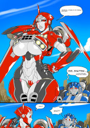 Rule 34 | 1boy, 1girl, breasts, hand on own hip, highres, lips, mad-project, red eyes, tagme, transformers