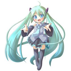 Rule 34 | 1girl, ahoge, aqua eyes, aqua hair, bad id, bad pixiv id, boots, detached sleeves, fang, full body, hatsune miku, highres, hitenomaki, long hair, necktie, open mouth, outstretched arms, skirt, solo, thigh boots, thighhighs, transparent background, twintails, very long hair, vocaloid