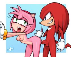 Rule 34 | 1boy, 1girl, ahegao, amy rose, animal nose, bent over, blue eyes, bracelet, breasts, completely nude, cum, eyelashes, feet out of frame, from behind, furry, furry female, furry male, furry with furry, gloves, green eyes, grin, hedgehog girl, hedgehog tail, hetero, jewelry, knuckles the echidna, loodncrood, looking back, nipples, nude, penis, sex, sex from behind, short hair, small breasts, smile, snout, sonic (series), standing, standing sex, tail, tail grab, teeth, testicles, thighs, tongue, tongue out, upper teeth only, white gloves