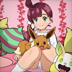 Rule 34 | bed, chloe (pokemon), creatures (company), eevee, game freak, gen 1 pokemon, gen 8 pokemon, highres, nintendo, panties, pillow, pokemon, pokemon (anime), pokemon journeys, underwear, white panties, yamper