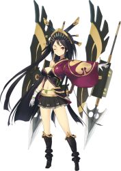 Rule 34 | 1girl, ;), artist request, asymmetrical sleeves, black hair, black skirt, breasts, full body, gloves, hair ornament, long hair, medium breasts, midriff, mismatched sleeves, navel, official art, one eye closed, oshiro project:re, oshiro project:re, outstretched hand, pleated skirt, purple eyes, skirt, smile, solo, sunpu (oshiro project), transparent background, very long hair, white gloves