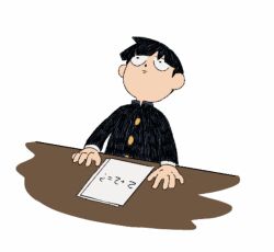 Rule 34 | 1boy, animated, animated gif, black hair, closed mouth, commentary, cutystuffy, english commentary, gakuran, headdesk, kageyama shigeo, long sleeves, male focus, math, mob psycho 100, school uniform, short hair, simple background, solo, upper body, white background