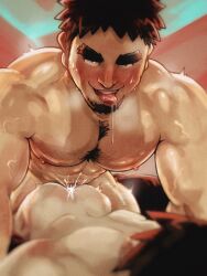 Rule 34 | 2boys, abs, ahegao, alternate body hair, anal, ass, back, bara, blush, boy on top, chest hair, couple, cum, cum in ass, cum overflow, drooling, facial hair, feet out of frame, goatee, highres, large pectorals, looking at viewer, lying, male focus, male penetrated, mouth drool, multiple boys, muscular, muscular male, nipples, noga (noga 0309), on stomach, pectorals, saliva, senpai ga uzai kouhai no hanashi, sex, sideburns, sweat, takeda harumi (shiromanta), teeth, thick chest hair, thick eyebrows, tongue, tongue out, upper teeth only, yaoi