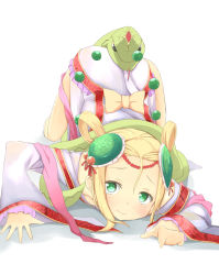 Rule 34 | 1girl, blonde hair, byte (allbyte), chinese clothes, green eyes, long hair, meimei (p&amp;d), puzzle &amp; dragons, shizuka (deatennsi), snake, solo, turtle shell