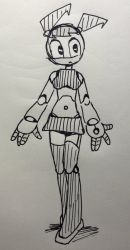 Rule 34 | 1girl, android, belly, black eyes, jenny wakeman, my life as a teenage robot, nickelodeon, no humans, robot, sketch, skirt, solo, twintails
