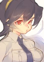 Rule 34 | 1girl, black hair, filia (skullgirls), highres, lips, long hair, necktie, portrait, red eyes, samson (skullgirls), school uniform, sketch, skullgirls, solo, tanakalma