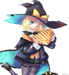 Rule 34 | 1girl, ;3, ;q, absurdres, aqua nails, bell, black hat, black jacket, black pantyhose, blonde hair, blue eyes, bow, commentary, english commentary, food, hair ornament, hairclip, hat, hat bow, highres, jacket, jingle bell, long sleeves, looking at viewer, making-of available, millie parfait, miniskirt, nail polish, neck bell, nijisanji, nijisanji en, one eye closed, oversized food, oversized object, pantyhose, puffy long sleeves, puffy sleeves, sandwich, short hair, simple background, skirt, solo, takuyarawr, thigh strap, thighband pantyhose, tongue, tongue out, virtual youtuber, white background, witch hat, yellow bow