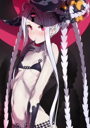 Rule 34 | 1girl, abigail williams (fate), abigail williams (swimsuit foreigner) (fate), abigail williams (swimsuit foreigner) (first ascension) (fate), bare shoulders, bikini, black bikini, black bow, blush, bow, breasts, collarbone, colored skin, double bun, fate/grand order, fate (series), forehead, groin, hair bow, hair bun, highres, keyhole, long hair, looking at viewer, lowleg, multiple bows, navel, open mouth, orange bow, parted bangs, polka dot, polka dot bow, red eyes, sidelocks, small breasts, solo, swimsuit, takanashi kei (hitsujikan), tentacles, third eye, twintails, very long hair, white hair, white skin