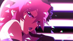 Rule 34 | 1girl, aetherion, bare shoulders, black gloves, finger to mouth, gloves, hair ornament, half-closed eyes, highres, lips, looking at viewer, open mouth, pink eyes, pink hair, portrait, solo, tengen toppa gurren lagann, yoko littner