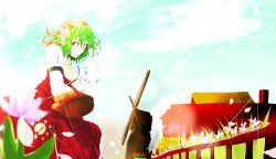 Rule 34 | 1girl, ascot, bandana, basket, bread, earrings, food, green hair, hair between eyes, hair ornament, hand in own hair, highres, holding, house, itocoh, jewelry, kazami yuuka, looking at viewer, medium hair, outdoors, petals, plaid, plaid skirt, plaid vest, skirt, smile, solo, touhou, vest, wheat, wheat field, windmill, yellow eyes