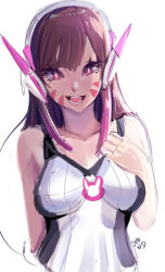 Rule 34 | 1girl, d.va (overwatch), overwatch, overwatch 1, simple background, smile, solo, tagme