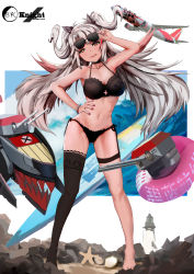 Rule 34 | 1girl, absurdres, adjusting eyewear, aircraft, airplane, alternate costume, antenna hair, artist name, azur lane, beach, bikini, black bikini, black choker, black knight (artist), black ribbon, black thighhighs, blue sky, blush, bracelet, breasts, brown eyes, cannon, chinese commentary, choker, cloud, collarbone, commentary request, cross, cross cutout, dated, day, floating hair, full body, gluteal fold, hair between eyes, hair ribbon, half-closed eyes, hand on eyewear, hand on own hip, highres, innertube, iron cross, jewelry, large breasts, licking lips, lighthouse, long hair, looking at viewer, machinery, mole, mole on breast, multicolored hair, nail polish, navel, ocean, outdoors, photoshop (medium), pink nails, prinz eugen (azur lane), prinz eugen (unfading smile) (azur lane), red hair, revision, ribbon, rigging, sand, side-tie bikini bottom, signature, silver hair, single thighhigh, sky, smile, solo, standing, starfish, stomach, streaked hair, sunglasses, surfboard, swim ring, swimsuit, thigh strap, thighhighs, tongue, tongue out, turret, two side up, very long hair, waves