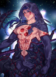 Rule 34 | 1boy, abs, bare pectorals, blue hair, bulge, chest tattoo, cowboy shot, cu chulainn (fate), cu chulainn (fate) (all), cu chulainn (fate/stay night), cu chulainn alter (fate), cu chulainn alter (fate/grand order), curruid coinchenn, dragon boy, dragon tail, earrings, elbow gloves, fate/grand order, fate (series), gae bolg (fate), gloves, highres, hood, jewelry, lancer, large pectorals, long hair, looking at viewer, male focus, monster boy, muscular, navel, no nipples, pectorals, ponytail, red eyes, solo, spikes, tail, tattoo, thighs, uni (nico02)