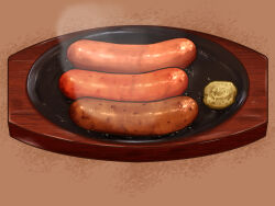 Rule 34 | brown background, food, food focus, highres, kaneko ryou, no humans, original, sausage, steam, still life