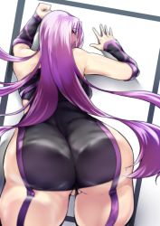 Rule 34 | 1girl, ass, back, blush, cameltoe, fate/grand order, fate/stay night, fate (series), hip vent, huge ass, kandata nijou, long hair, looking at viewer, medusa (fate), medusa (rider) (fate), medusa (rider) (third ascension) (fate), purple eyes, purple hair, solo, very long hair