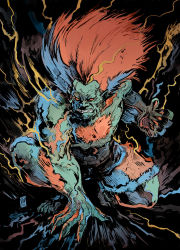 Rule 34 | blanka, claws, colored skin, electricity, green skin, red hair, street fighter, teeth