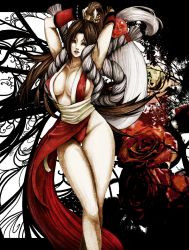 Rule 34 | 1girl, breasts, brown eyes, brown hair, fatal fury, large breasts, long hair, ponytail, rope, shiranui mai, snk, the king of fighters