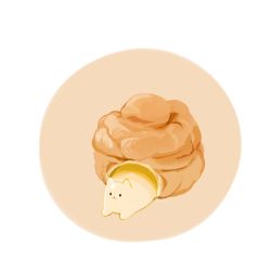 Rule 34 | animal, cat, chai (drawingchisanne), circle, commentary request, cream, cream puff, dessert, food, in food, no humans, original, pastry, signature, simple background, undersized animal