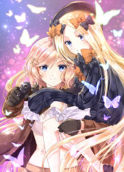 Rule 34 | 2girls, abigail williams (fate), america (hetalia), axis powers hetalia, black bow, black dress, black gloves, black hat, blonde hair, bloomers, blue eyes, blush, bow, brown jacket, brown skirt, bug, butterfly, commentary request, crop top, crossover, dress, fate/grand order, fate (series), genderswap, genderswap (mtf), gloves, gun, hair bow, hair ornament, hat, highres, holding, holding gun, holding weapon, insect, iroha (shiki), jacket, light brown hair, long hair, long sleeves, looking at viewer, midriff, multiple girls, open clothes, open jacket, orange bow, parted bangs, parted lips, polka dot, polka dot bow, skirt, sleeves past fingers, sleeves past wrists, star (symbol), star hair ornament, underwear, very long hair, weapon, white bloomers