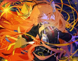 Rule 34 | 1girl, black suit, blush, bow, brown hairband, cloud, formal, freckles, hair bow, hair focus, hairband, highres, ishmael (project moon), lanyard, large bow, lemonail, limbus company, long hair, looking at viewer, necktie, night, night sky, orange eyes, orange hair, project moon, red necktie, single tear, sky, solo, spread fingers, suit, very long hair, white bow